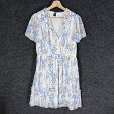 SheIn Dress Women L Large White Floral Sheath Midi V-Neck Short Sleeve Casual