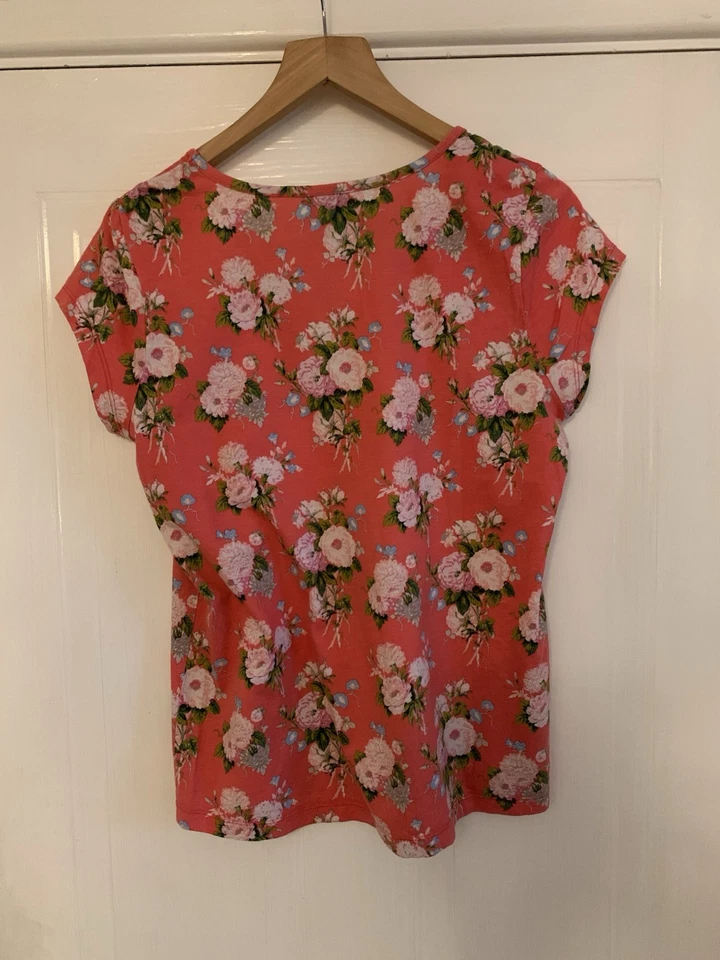 Top básico para mujer Laura Ashley UK 16 floral 100 % algodón manga corta cuello redondo Foto 3 de 4