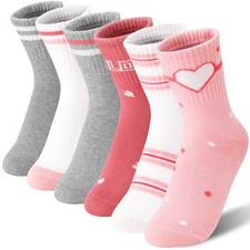 Kids Girls Socks Athletic Sport Basketball Soft Cotton Crew Outdoor White Pin...