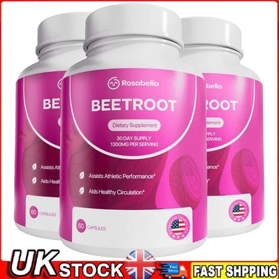 Rosabella Organic Beet Root Powder 1300mg Capsules Supports Blood Pressure 60Ct.