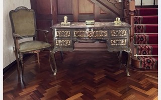 Antique French Style Bureau Plat / Writing Desk – Brass Mounted & matching chair