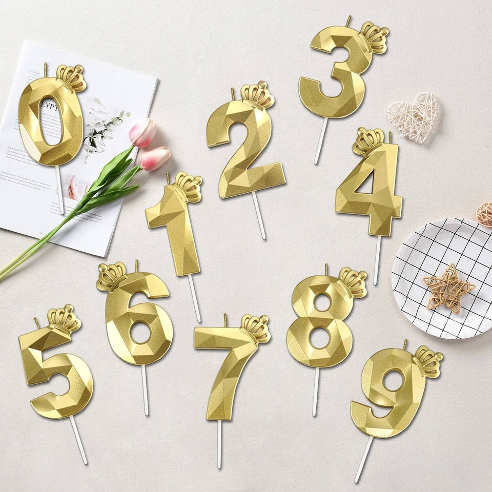 10 Piezas De Velas De Cumpleaños Digitales Estilo Corona Dorada, Velas Digitales Pastel Foto 2 de 4