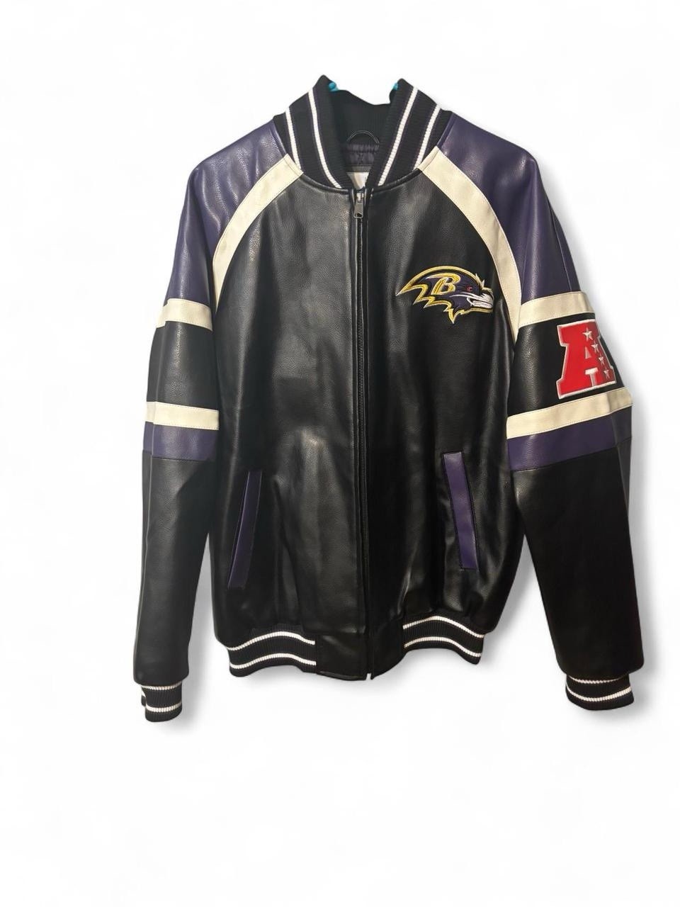 00’s Baltimore Ravens NFL Leather Bomber Jacket Size Medium