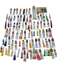 Oil Paint Tubes Assorted & Two Pallet Knives