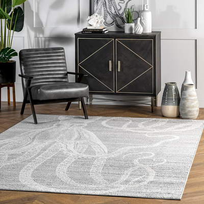 #ad Octopus Print Area Rug Soft amp; Durable 5#x27; x 8#x27; Grey Ivory $181.99