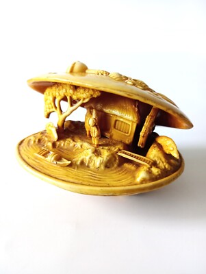 Zelluloid Muschel Diorama bewegliches Wasserrad Japan Kunst Innendekoration Geschenk