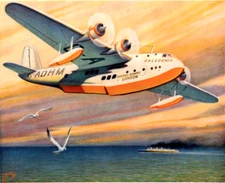 1938 Short Empire Flying Boat Airplane Frank Tinsley Color Lithograph Art Print