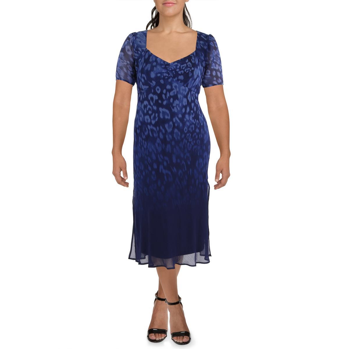 Женское синее шифоновое платье для коктейлей и вечеринок с принтом DKNY 16 BHFO 6231