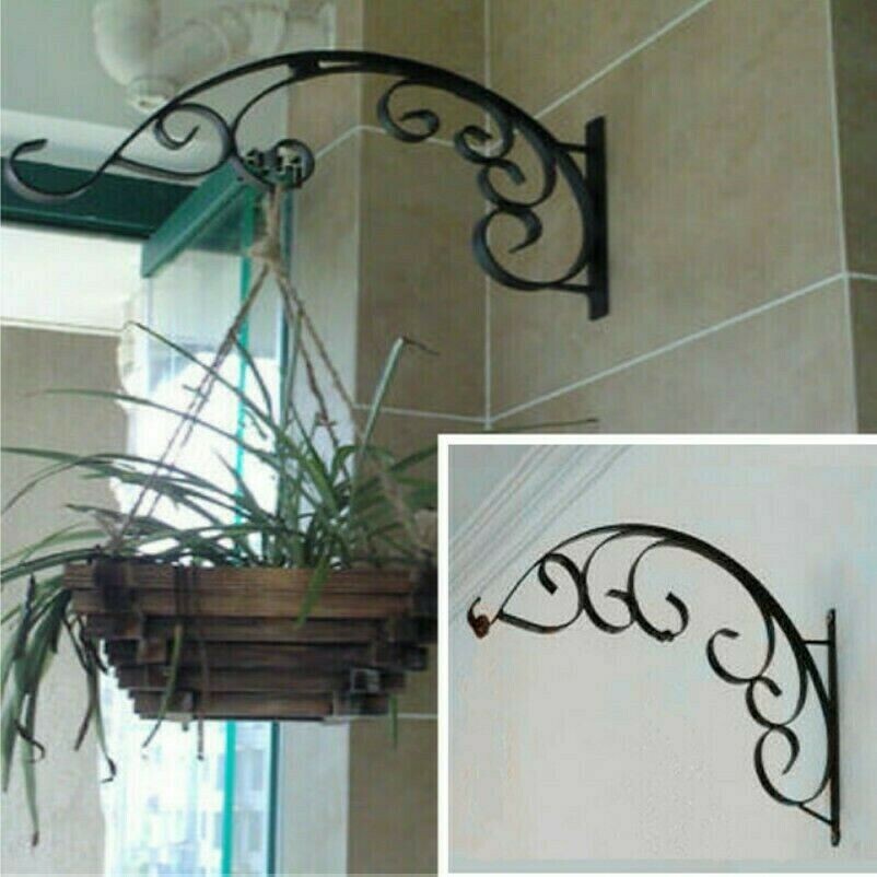 Cast Iron Hanging Flower Basket Bracket Hook Garden Plant Metal Holder