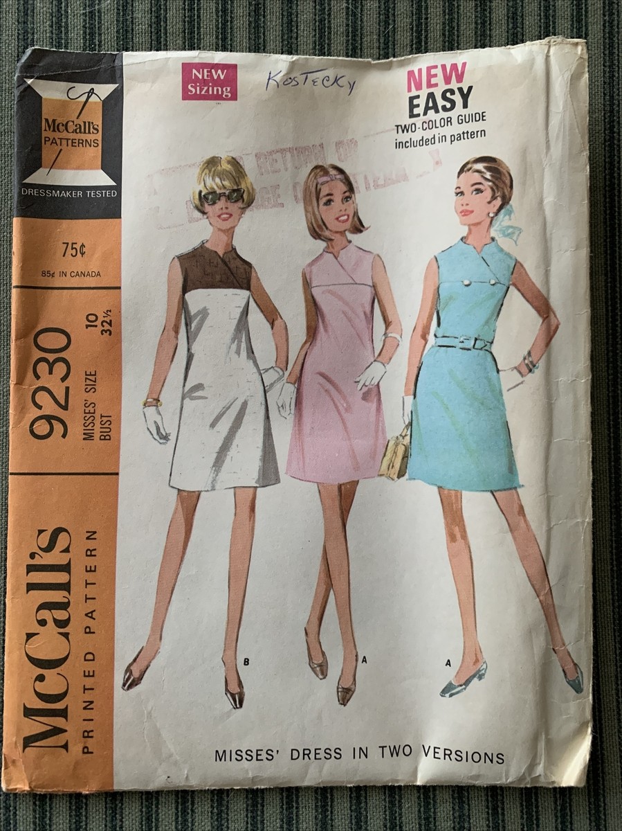Vintage 1968 McCall's 9230 Size 10 Bust 32 1/2 Dress Retro Complete Cut  Pattern | eBay