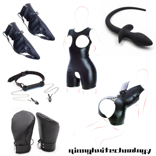 Jumpsuits Harness Costume Cupless Corset Clubwear Mouth Gag Plug Head Hood - Bild 1 von 48