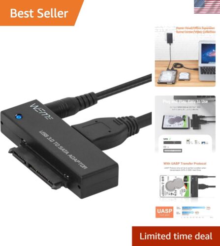 USB 3.0 to SATA Adapter for 2.5/3.5" SSD/HDD, Includes Power Cable