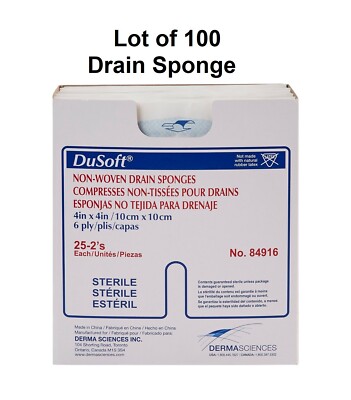 100 Ct, Drain Sponge I.V / Drain Split Dressing Sterile 4 x 4'' 6-Ply DuSoft