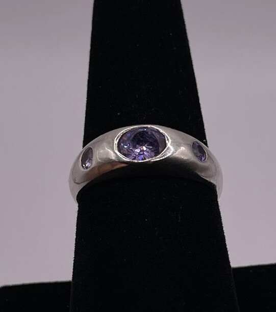 Sterling Silver Amethyst Trio Solid Ring Size 9.25 - image 15