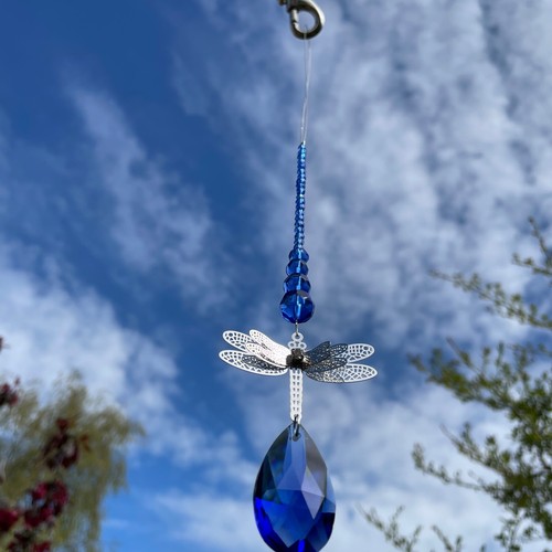 New Hanging 3D Dragonfly Sun Catcher with Blue Glass Beads and Droplet ~ Window - Picture 13 of 24