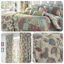 Dreams & Drapes Teal Jacobean Oriental Floral Patchwork Duvet Set & Accessories