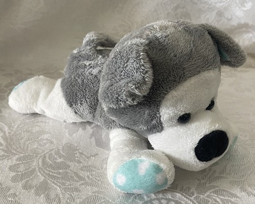 MTY International 9” Husky Dog Gray White Plush White Hearts On Blue Paws Ears - Picture 6 of 14