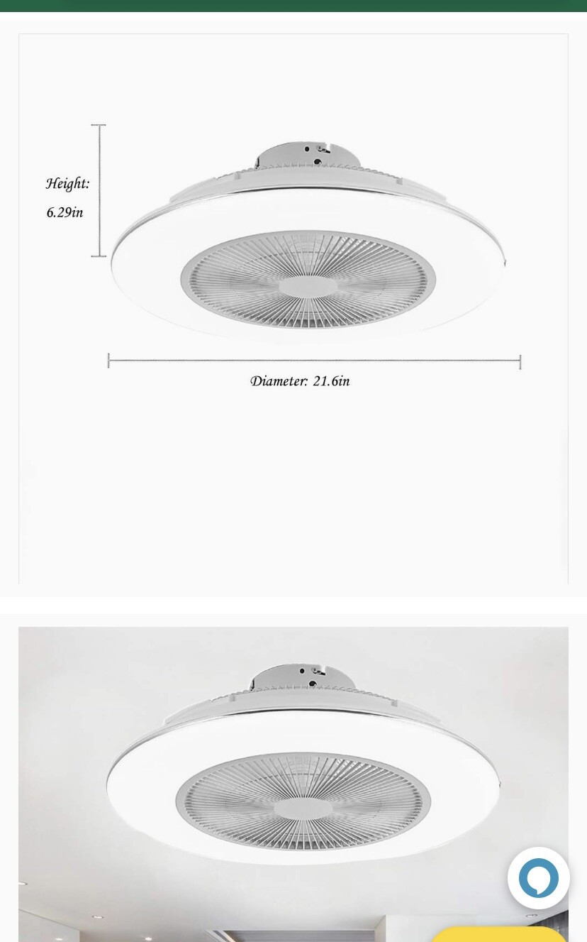 22” Orillon 22” Thin Modern Ceiling Fan LED 3 Color Changing LightNew