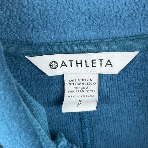 ATHLETA Sweatshirt S Cozy Karma Twist Neck Fleece Thumbholes Gym Workout Blue - Picture 4 of 14