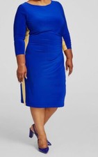 Kasper Women Blue Plus Size Laurissa Side-Striped 3/4-Sleeve Dress Size 0X