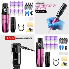 Complete Tattoo Gun Pen Machine WIRELESS Battery Power Supply Cartridge Needles