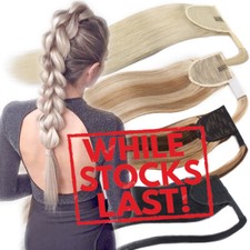 Pony Tail Remy Human Hair Extensions Ponytail Hair Wrap Clip In Blonde Highlight