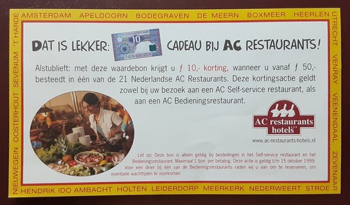 NETHERLANDS 1997 10 Gulden Pre-Euro Bank Gift Card AC Restaurants 3017-2 - Picture 2 of 2