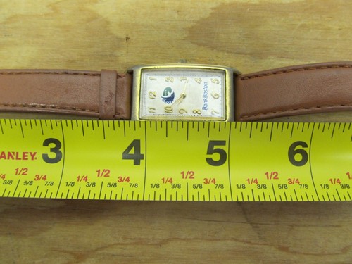 BANK OF BOSTON: Men's Gold Tone Tankard Watch ~ with Brown Leather Strap (800) - Picture 7 of 8