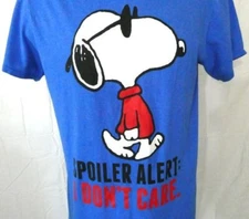 Peanuts Blue Large T-Shirt Snoopy Spoiler Alert I Don't Care 50 50 Blend