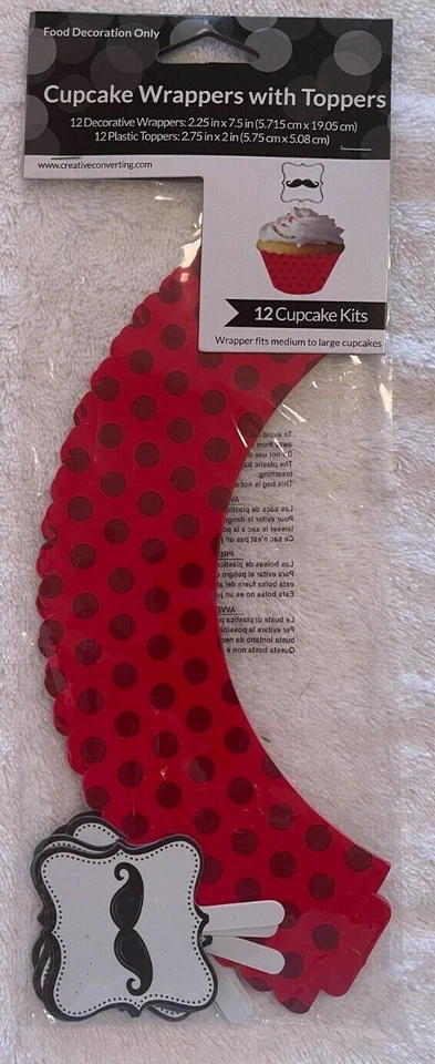 Party Decoration MUSTACHE MADNESS 12 Count CUPCAKE WRAPPERS with Picks - Image 2 of 4