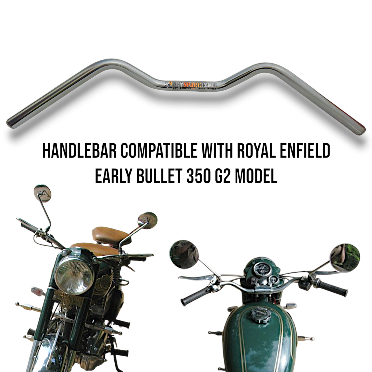 7/8 Chrome Handlebar Compatible With Royal Enfield Bullet 350 G2