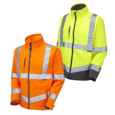 Leo Hi Vis Softshell Jacket Class 3 Windproof Water Resistant 3 Layered Coat
