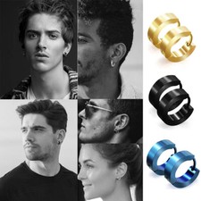 Stainless Steel Bevel Edge Hoop Huggie Ear Piercings Men Women Small Earrings