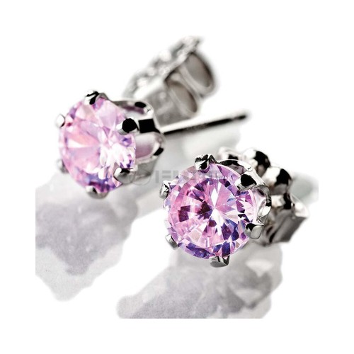 6MM Stud Earrings Champagne Pink Red Round Crystal CZ Stone Surgical Steel 2Pcs - Picture 67 of 133