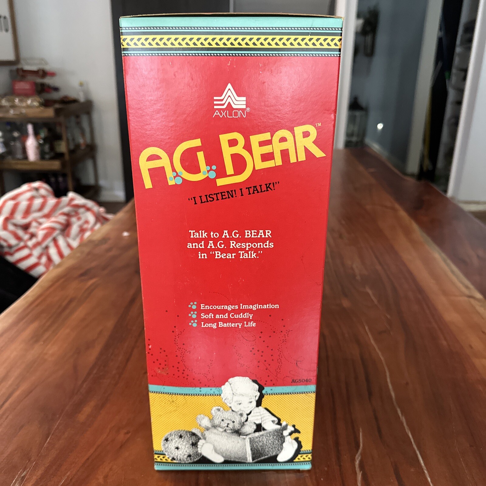 Vintage Talking A.G. BEAR Voice Box Blue Shirt 1985 Axlon Plush W/ Box