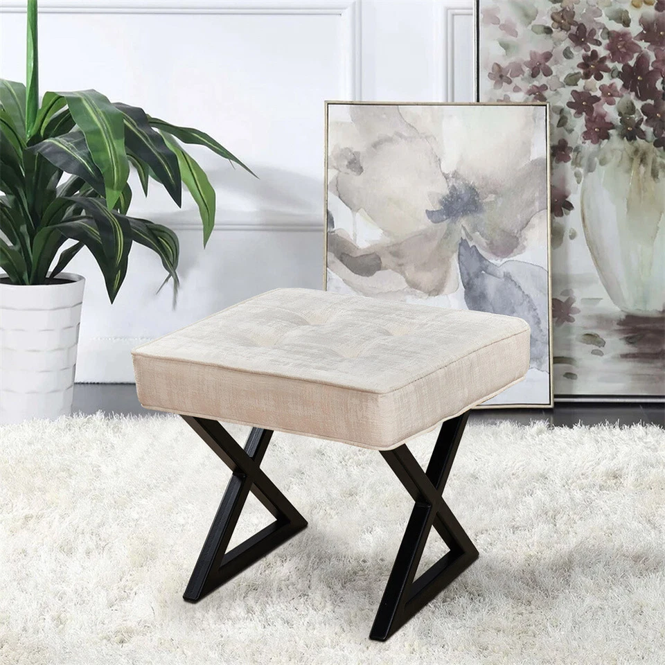 Taburete otomano tapizado de terciopelo para pies asiento de tocador con moderno metal X-Pag 17"" H Foto 2 de 4