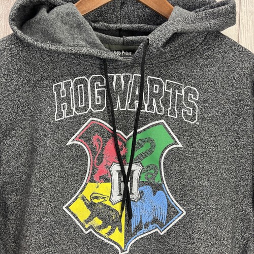 Harry Potter Hoodie Sweatshirt Mens Large Gray Pullover Hogwarts House Crest VGC - Picture 3 of 12