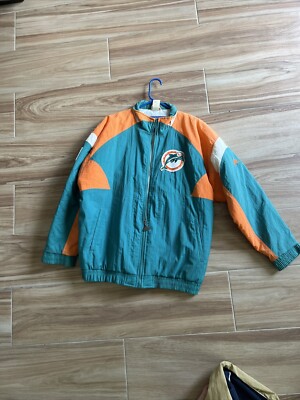 Vtg Miami Dolphins Apex One Puffer Coat Jacket 90s NFL Full Zip Sz Large