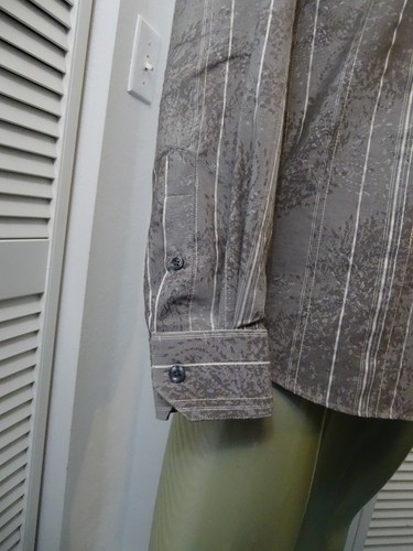 Mens PRONTO UOMO Long Sleeve GREY & SILVER Stripe Print Dress Shirt L LG Large - Picture 5 of 11