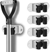 4 Pack Mop Broom Holder Wall Mount Heavy Duty Stainless Steel Broom Organizer