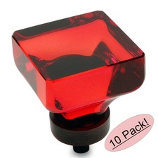 10 Pack Cosmas 6377ORB-R Oil Rubbed Bronze Red Glass Square Cabinet Knob