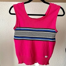 Vintage Guess 1980s Pink Blue  White Striped Sweater Vest Size M/L