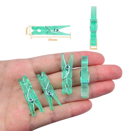 100pcs Green Plastic Clothespins Mini Clear Clips Hanging Pictures Paper Peg ... - Picture 3 of 7