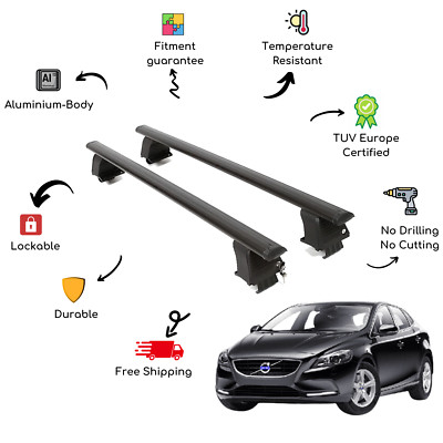 Bare Roof Rack Cross Bars Set for VOLVO V40 5 Door 16-Up Black