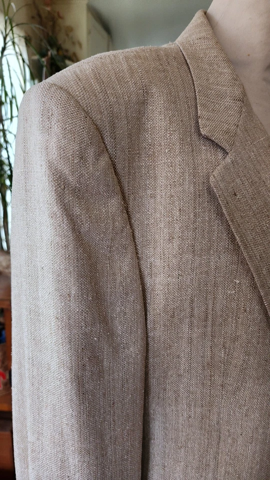 Jaqueta esportiva de seda bege espinha de peixe linho sob medida masculina terno vintage Coreia - Imagem 3 de 4