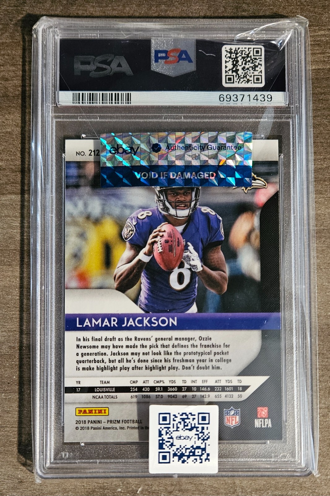 2018 Panini Prizm Lamar Jackson Rookie #212 PSA 10 GEM MINT Baltimore Ravens view 2