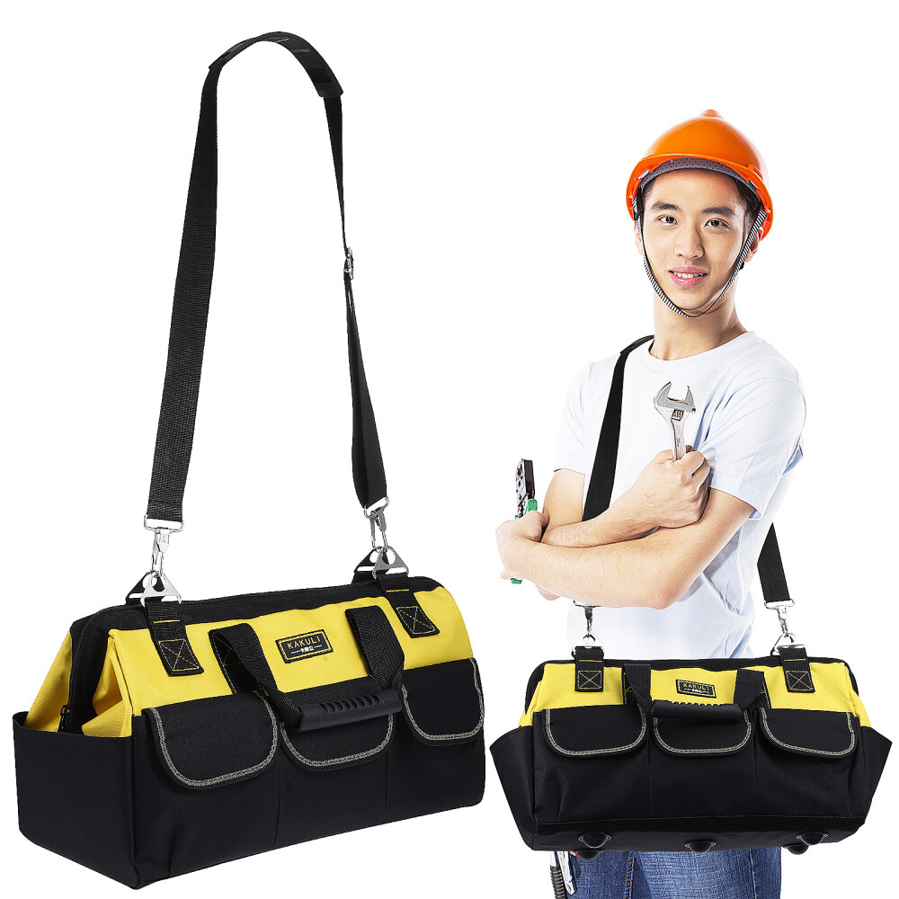 17'' Tool Bag Multi Pocket Hard Base Pouch Storage Tool Bag & Shoulder