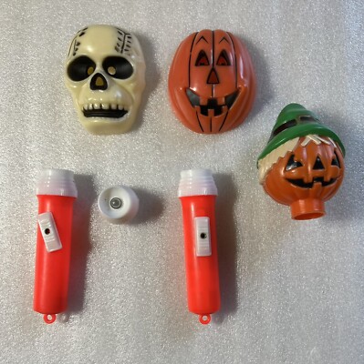 Fun World Halloween Vintage Flashlight & Cover Molds Lot Skull Pumpkin Scarecrow