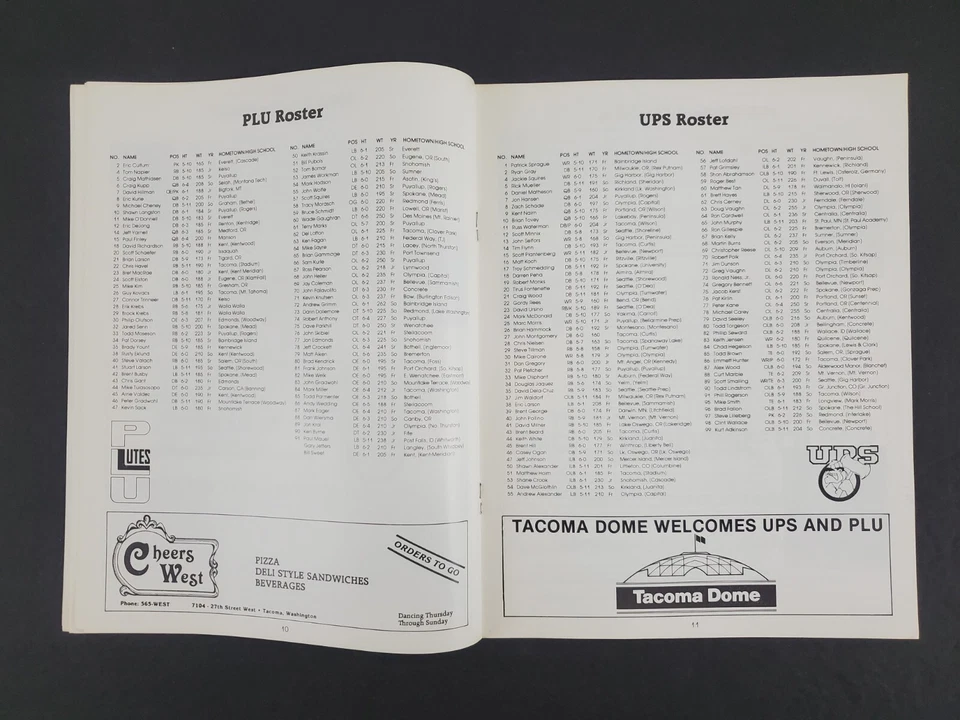 1987 Tacoma Puget Sound Univ Loggers Pacific Lutheran Lutes Vtg Football Program - Image 2 of 4