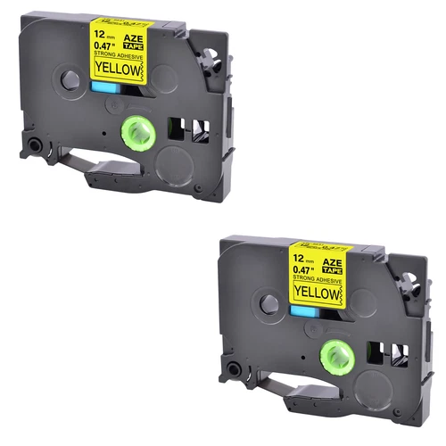 2×Ruban étiqueteuse Compatible avec Brother TZ-S631 Adhésif fort Jaune 0.47"
